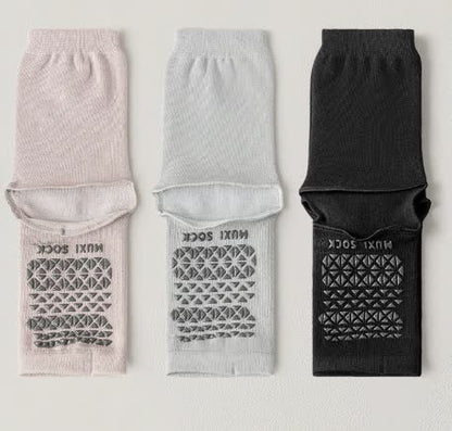 Breathable Knit Casual Grip Socks (3 Pairs) - Purple+Grey+Black - One Size - image 9