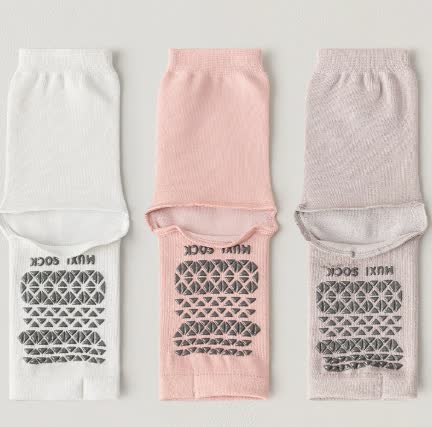 Breathable Knit Casual Grip Socks (3 Pairs) - White+Pink+Purple - One Size - image 8