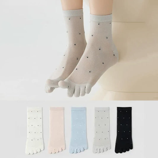 Sheer Polka Dot Toe Quarter Alignment Socks(3 Pairs) - Grey+Blue+White - EU35-39(US2-6) - image 0