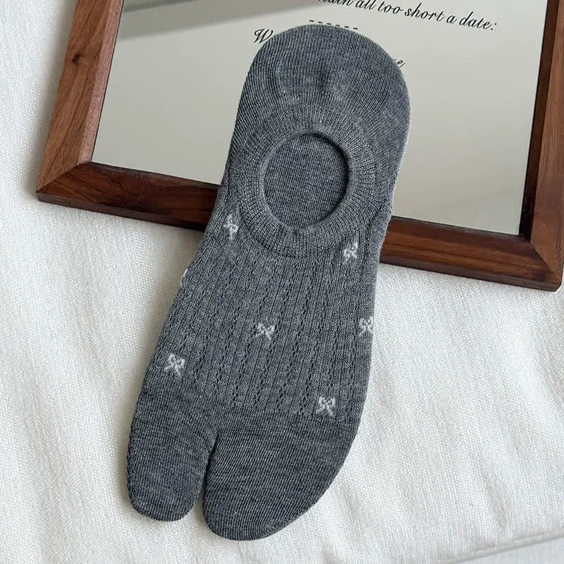 Soft Ribbed Split Toe No Show Socks(5 Pairs) - Grey - EU35-39(US2-6) - image 7