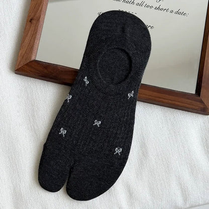 Soft Ribbed Split Toe No Show Socks(5 Pairs) - Dark Grey - EU35-39(US2-6) - image 5