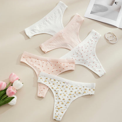 Soft Ribbed Bow Thong Panties(5 Packs) - image 11