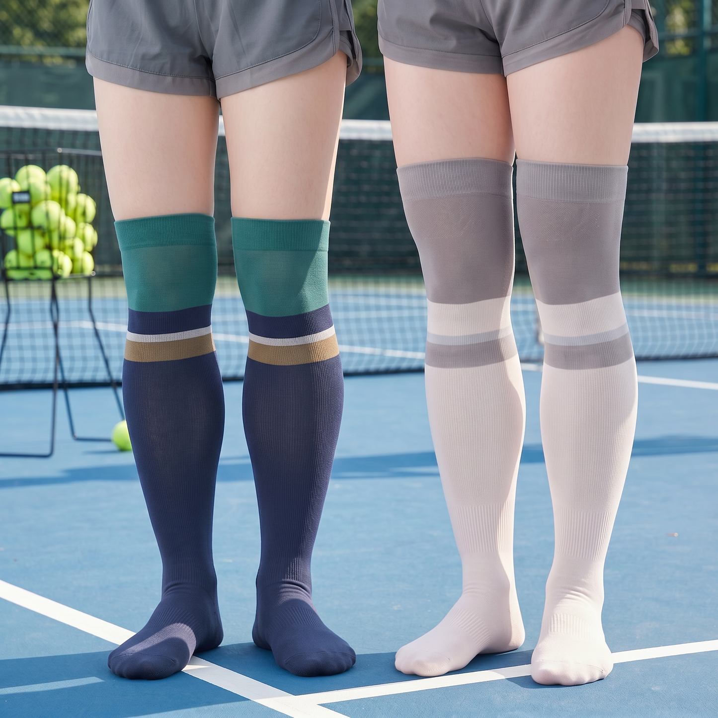 Colorblock Athletic Compression Socks(2 Pairs) - Blue+White - EU36-40(US3-7) - image 1