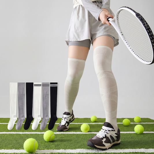 Breathable Thigh High Compression Socks(2 Pairs) - Grey-A+Black-A - EU36-39(US3-6) - image 0