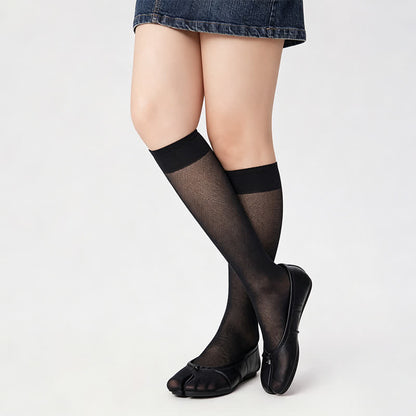 Sheer Ribbed Split Toe Knee High Socks(3 Pairs) - Black - EU35-40(US2-7) - image 3