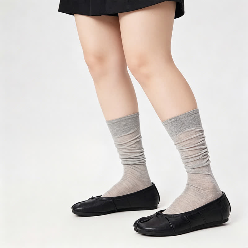 Sheer Ribbed Split Toe Knee High Socks(3 Pairs) - Grey - EU35-40(US2-7) - image 4