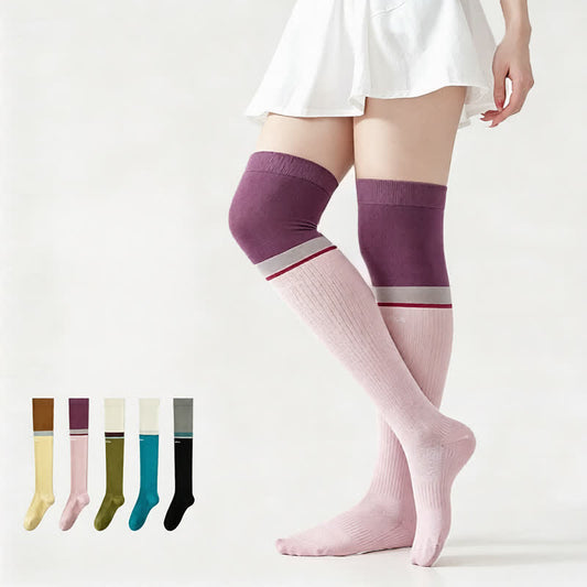 Plus Size Colorblock Ribbed Thigh High Compression Socks - Purple - EU35-40(US2-7) - image 0