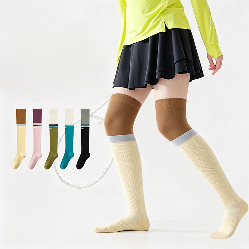 Plus Size Colorblock Ribbed Thigh High Compression Socks - image 1