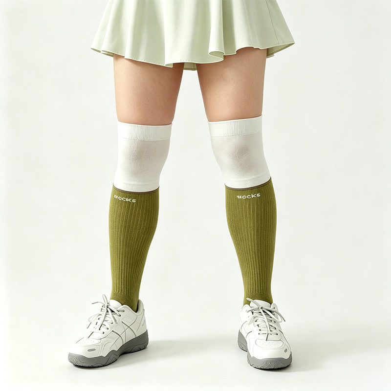 Plus Size Colorblock Ribbed Thigh High Compression Socks - image 2