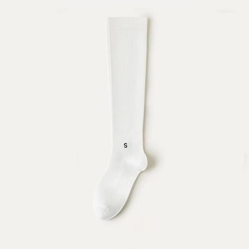 Plus Size White Ribbed Compression Socks(4 Pairs) - White - EU36-41(US3-7.5) - image 6
