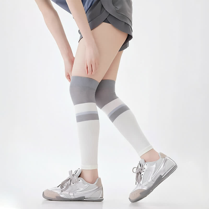 Striped Colorblock Thigh High Compression Sleeves(2 Pairs) - White - 3XL - image 1