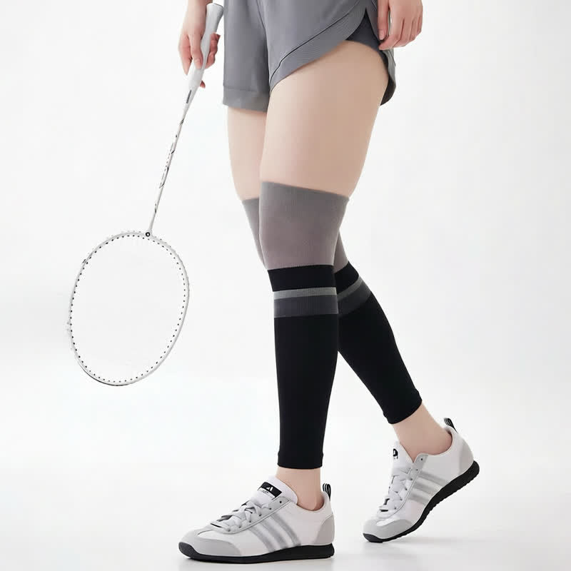 Striped Colorblock Thigh High Compression Sleeves(2 Pairs) - Black - 3XL - image 0