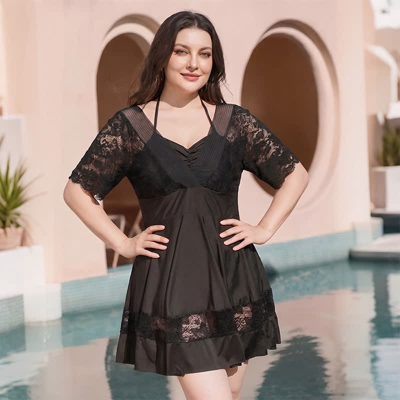 Black Lace Sleeve Swimwear Dress - image 3