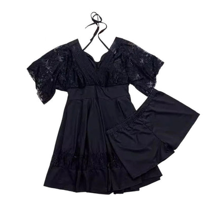 Tummy Control Lace Sleeve Two-Piece Swim Dress Set - image 7