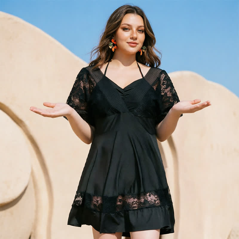 Black Lace Sleeve Swimwear Dress - image 2