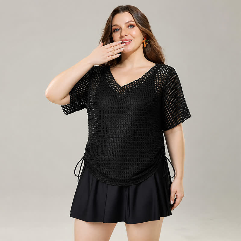 Tummy Control Mesh Two-Piece Swim Dress Set - image 2