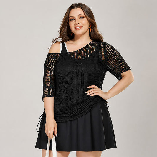 Tummy Control Mesh Swimsuit Set - Black - 4XL - image 0