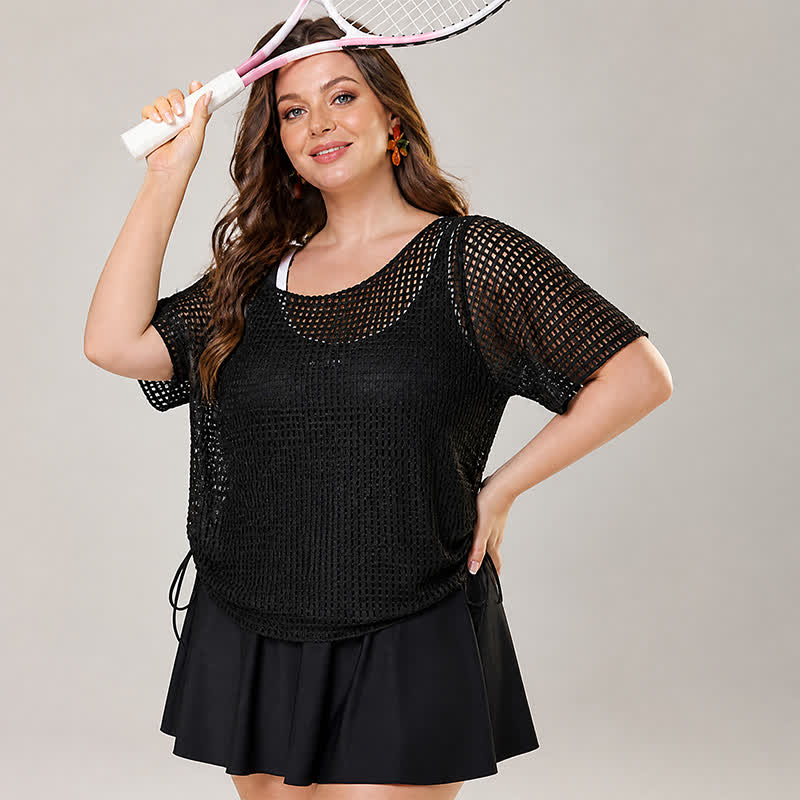 Tummy Control Mesh Two-Piece Swim Dress Set - image 3