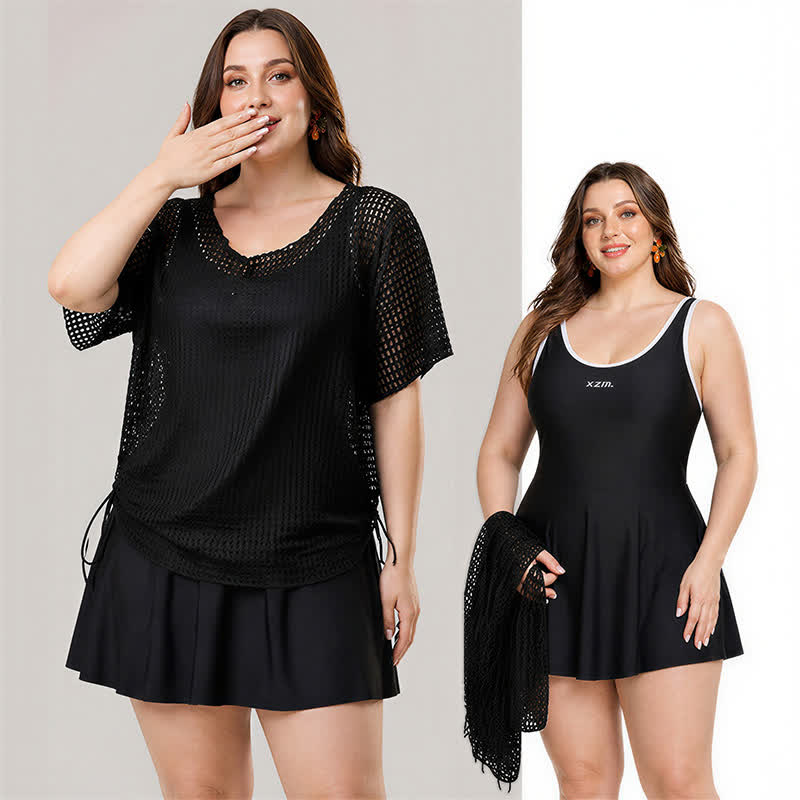 Black Mesh Skirted One Piece Swimwear - image 1