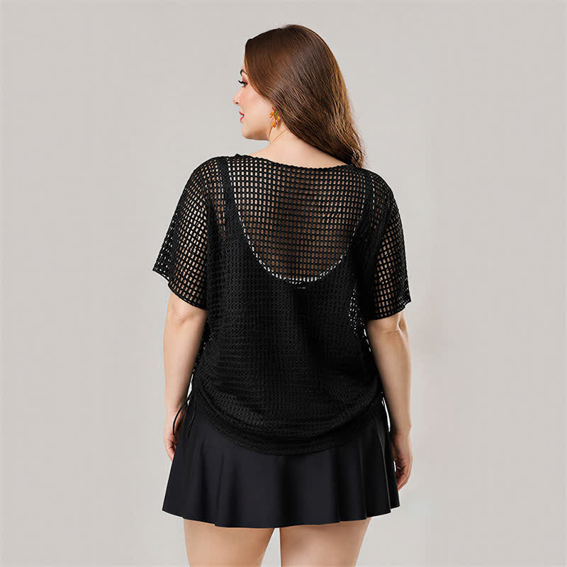 Black Mesh Skirted One Piece Swimwear - image 4