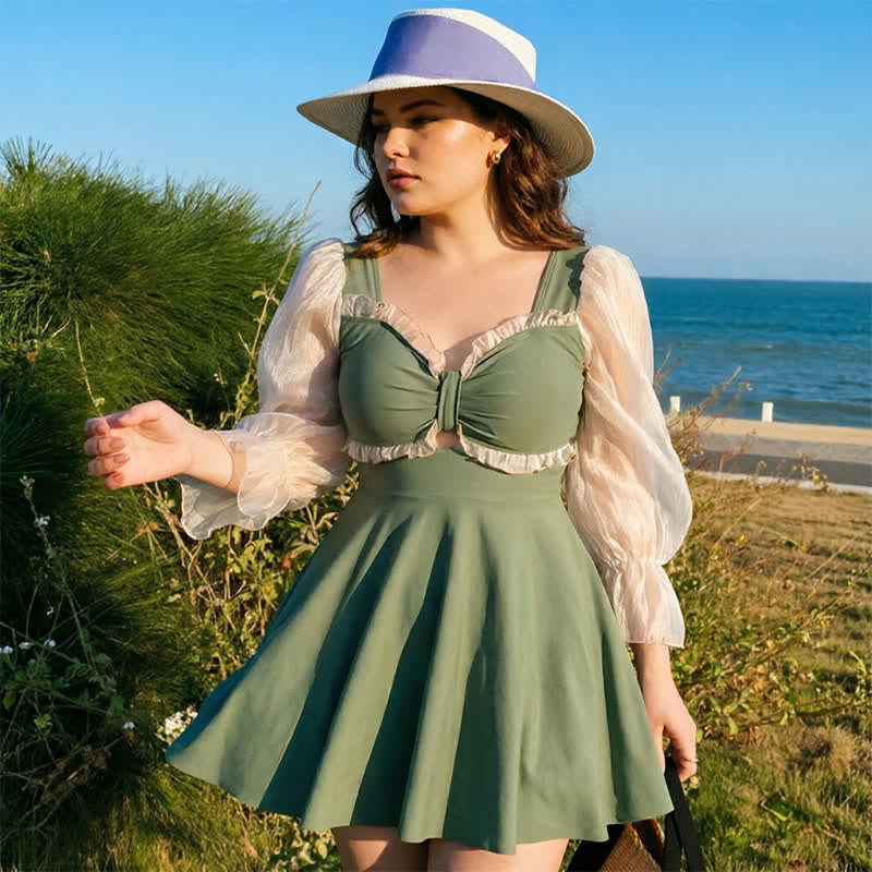 Tie Dye Cover Up Swim Dress - Green - 5XL - image 7
