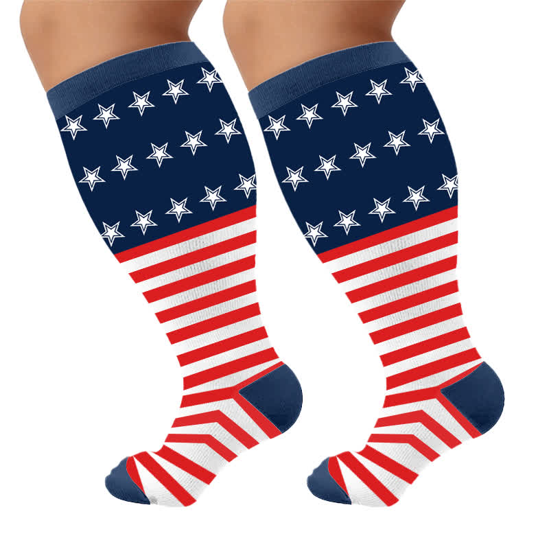 Plus Size Patriotic Eagle Stars Compression Socks - Red - 4XL - image 9