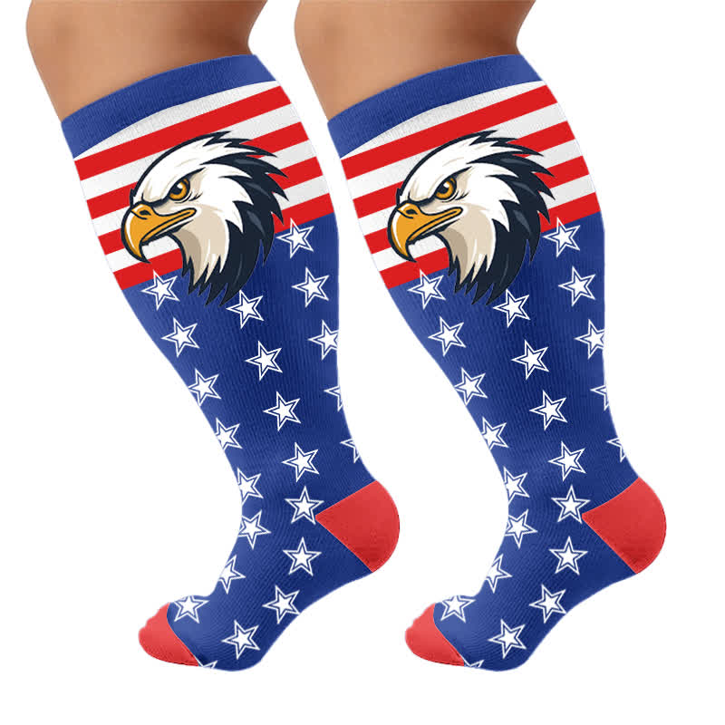 Plus Size Patriotic Eagle Compression Socks - Blue(1 Pair) - 4XL(1 Pair) - image 8
