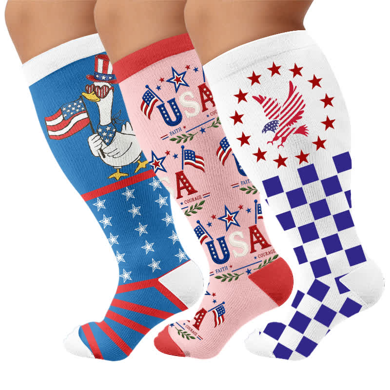 Plus Size Eagle Standard Compression Socks - Multicolor(3 Pairs) - 4XL - image 4