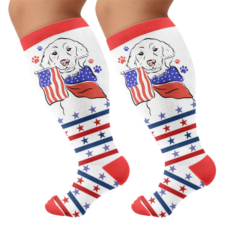 Plus Size Patriotic Dog Compression Socks - White(1 Pair) - 4XL - image 8