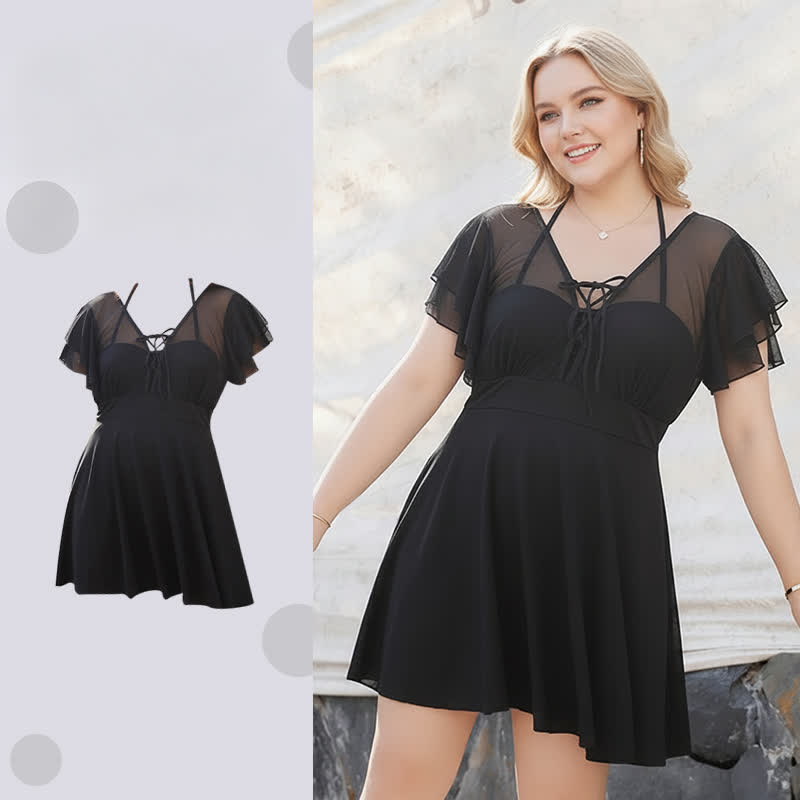 Black Sheer Ruffle Tie Front Swimwear - image 3