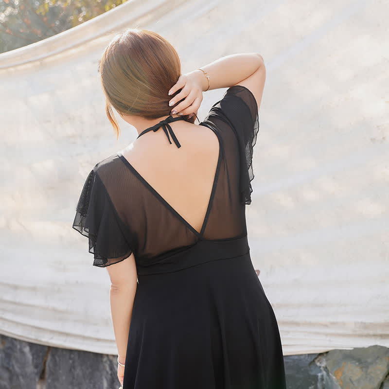 Sheer Ruffle Tie Front Swim Dress - image 2