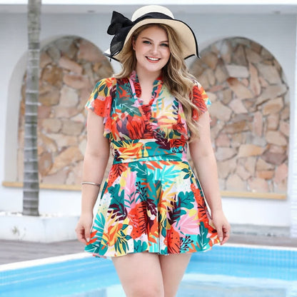 Elegant Mesh Off Shoulder Swimwear - Orange - 5XL - image 1