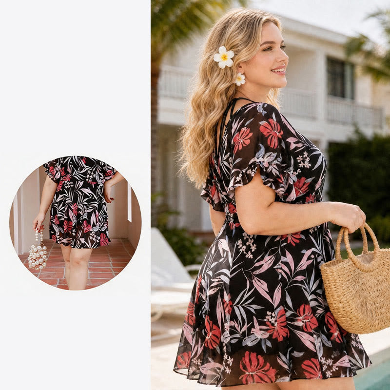 Tropical Floral V Neck Swimwear - image 3