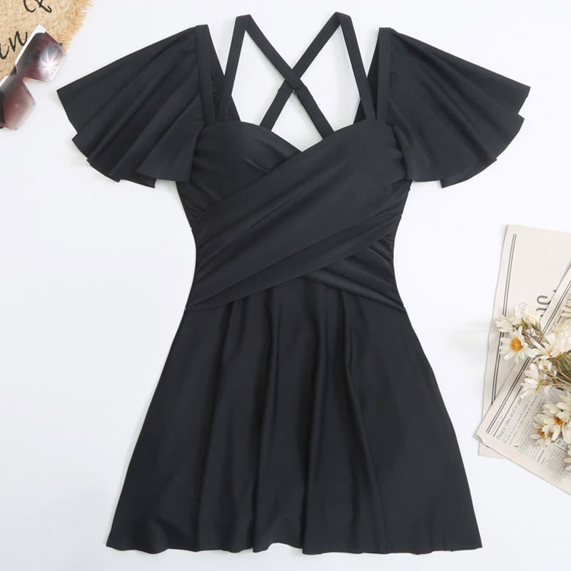 Off Shoulder Ruffle Sleeve Swim Dress - image 7