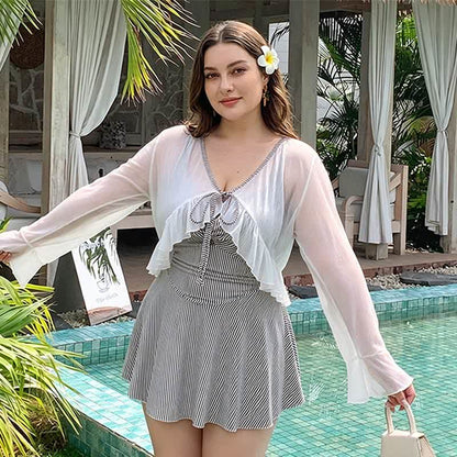 Stripe Ruched V Neck Swim Dress - image 6