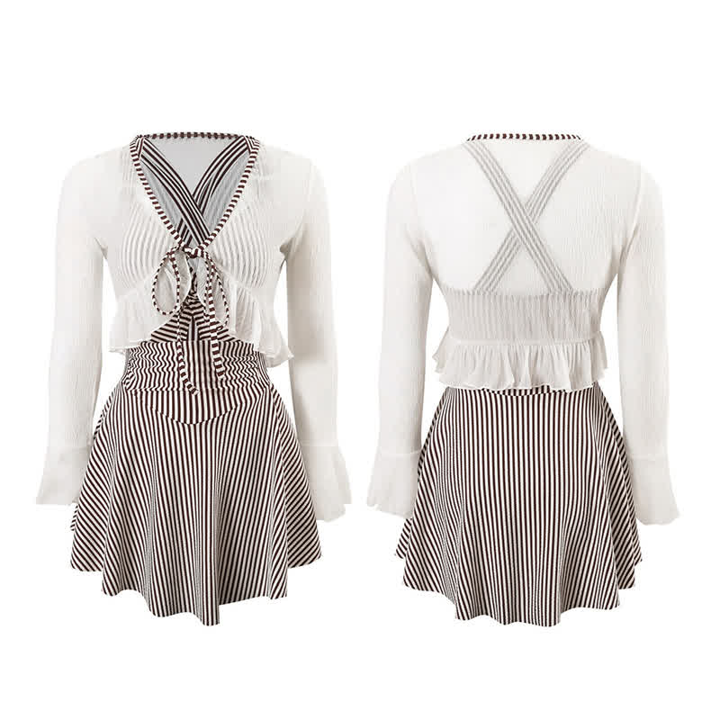 Stripe Ruched V Neck Swim Dress - image 8