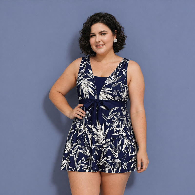 Navy Leaf Print Swimwear - image 9