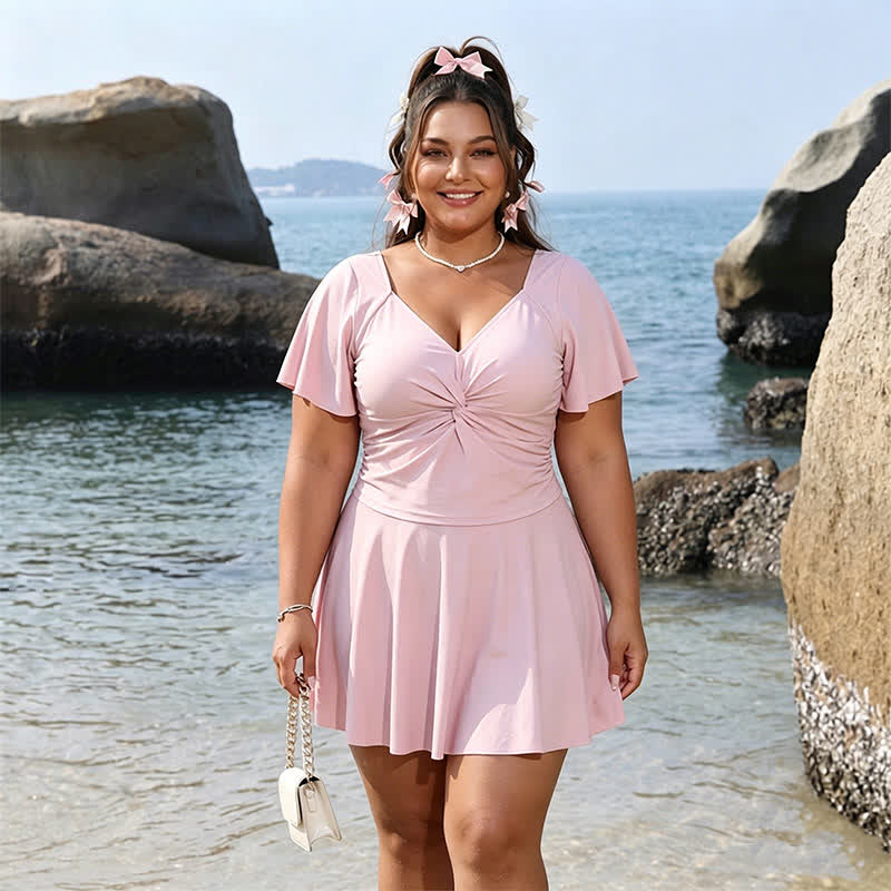 Blush Ruched V Neck Swim Dress - image 5