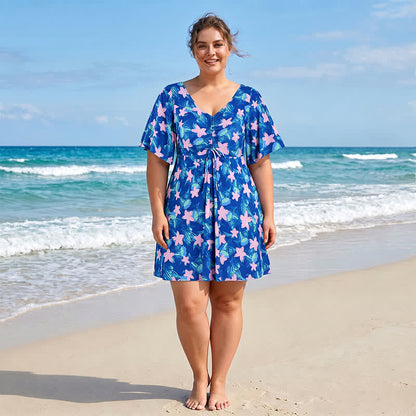 Tropical Floral V Neck Swim Dress - image 0