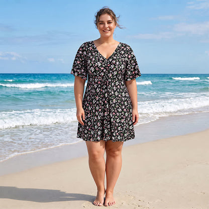 Tropical Floral V Neck Swim Dress - image 5