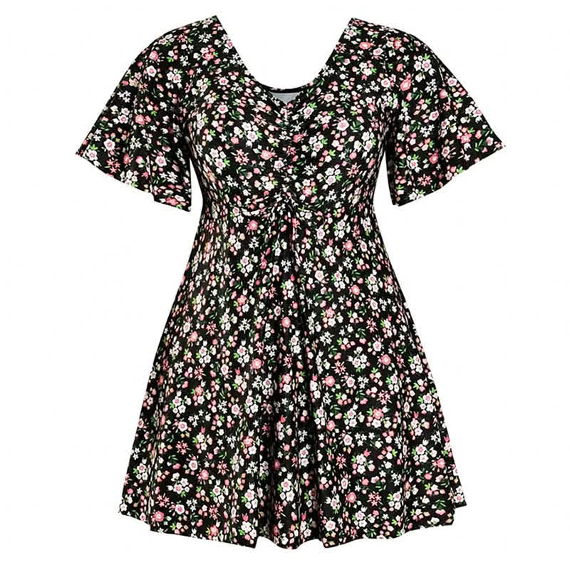 Tropical Floral V Neck Swim Dress - A - 7XL - image 12