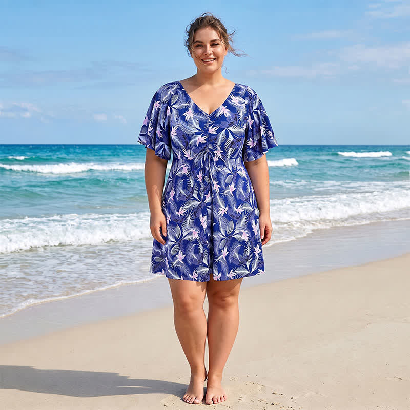 Tropical Floral V Neck Swim Dress - image 4