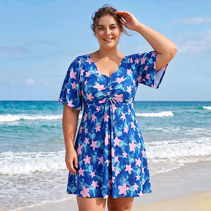 Tropical Floral V Neck Swim Dress - image 9
