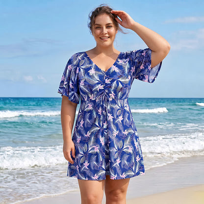 Tropical Floral V Neck Swim Dress - image 11