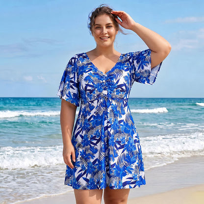 Tropical Floral V Neck Swim Dress - image 10
