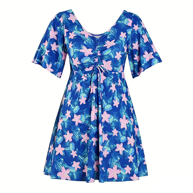 Tropical Floral V Neck Swim Dress - D - 7XL - image 15