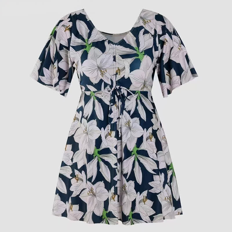 V Neck Floral Twist Front Swim Dress - image 6