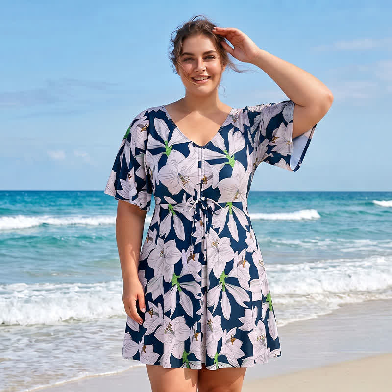 V Neck Floral Twist Front Swim Dress - image 5