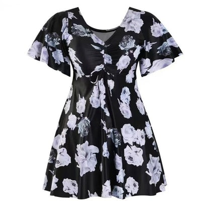 V Neck Floral Twist Front Swim Dress - image 8