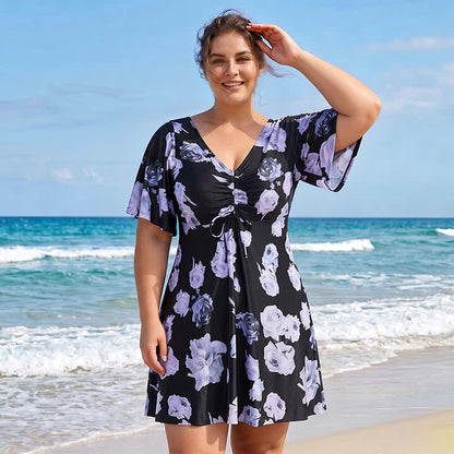 V Neck Floral Twist Front Swim Dress - image 0